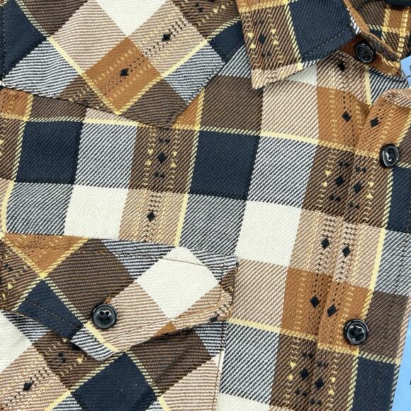 Frye Jacquard Flannel Shirt Men's Size Large Brown Plaid Button Up NEW Read - Picture 5 of 14